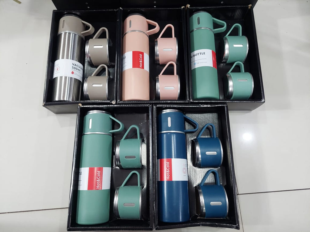 3 In 1 Vacuum Insulated Thermal Flask Set With Cup Set (random Color) [FREE DELIVERY]